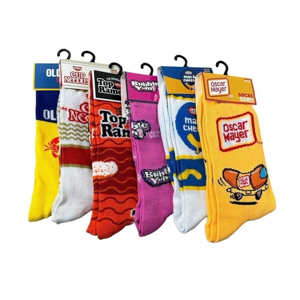 Odd Sox Novelty Crazy Socks Noodles Hot Dogs Gum Mac Cheese Mens Sz 6-12 Crew - Picture 3 of 6